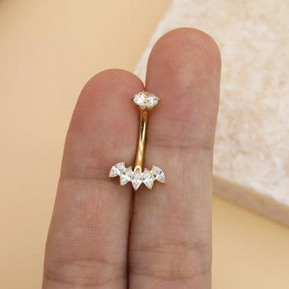XUU Titanium Belly Button Rings 14G, Implant-Grade Navel Piercing, Luxury CZ Shape with Flower Butterfly, Hypoallergenic Curved Barbell Jewelry for Women, Gold or Silver - style: Crown-Gold