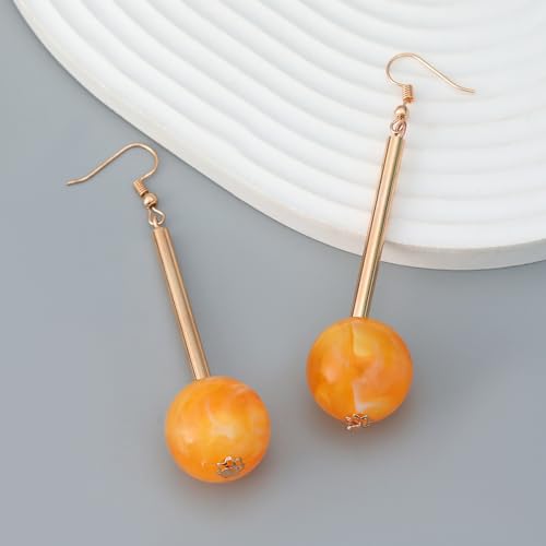 Acrylic Geometric Earrings Round Square Resin Earrings Lightweight Drop Earrings Resin Acetate Drop Dangle Hoop Earrings Long Tassel Fashion Jewelry Hollow Marble Design for Women - color: Yellow