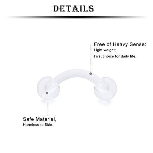 16G Clear Plastic Curved Barbells Eyebrow Ring Snake Eyes Tongue Rings Acrylic Bioflex Cartilage Helix Tragus Earrings Nipple Belly Lip Ring Piercing Retainer Length 6mm 8mm 10mm 12mm 36pcs - color: 36Pcs 16G 6mm