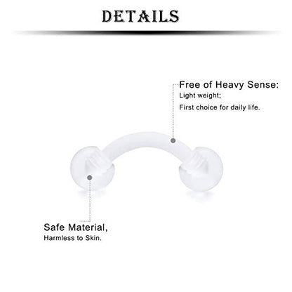 16G Clear Plastic Curved Barbells Eyebrow Ring Snake Eyes Tongue Rings Acrylic Bioflex Cartilage Helix Tragus Earrings Nipple Belly Lip Ring Piercing Retainer Length 6mm 8mm 10mm 12mm 36pcs - color: 36Pcs 16G 6mm