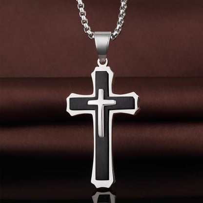 Men's Cross Necklace 316L Stainless Steel Large Heavy Cross Pendant for Men Polished Jewelry Rolo Chain with 22'' 24'' 26'' - color: E-White and Black, size: 24 inch