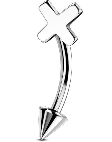 OUFER Rook Piercing Jewelry, G23 Solid Titanium Eyebrow Rings, Heart Vertical Labret Lip Jewelry, 16G Curved Barbells, Daith Rook Earrings for Women Men - color: Cross, size: 16G 8mm