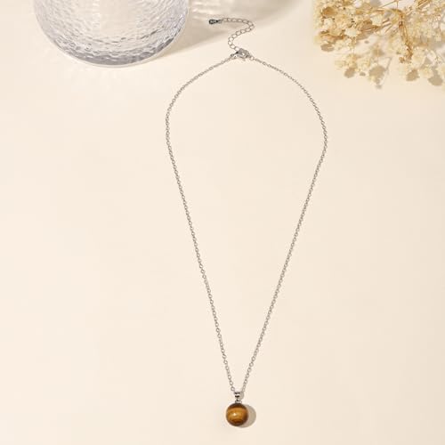 Natural Jade Necklace for Women Sterling Silver Adjustable Handmade Green Jade Pendant Necklaces Healing Crystal Necklace Good Luck Gift for Her - style: Tiger Eye Necklace
