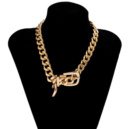 CJIAYUJEW Chunky Gold & Silver Cuban Chain Choker & Belt Necklaces for Women & Men - Punk Style Thick Link Belts - color: gold