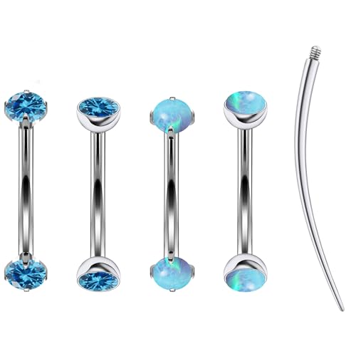 16g Rook Piercing Jewelry Titanium Internally Threaded Opal CZ Curved Barbell Eyebrow Tragus Helix Conch Lobe Labret Earrings Lip Rings Body Piercing Jewelry For Women Men 6mm 8mm 10mm - color: Ocean Blue Opal&CZ, size: 6mm