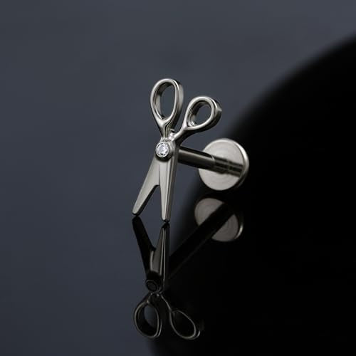 16G 6mm 8mm ASTM F136 Titanium Cartilage Piercing Jewelry Stud for Tragus Helix Conch Flat - color: Scissor - Tit