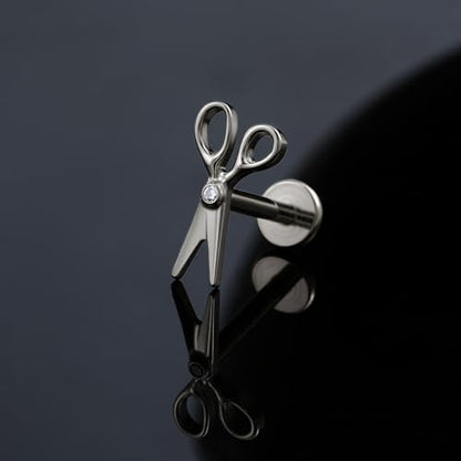 16G 6mm 8mm ASTM F136 Titanium Cartilage Piercing Jewelry Stud for Tragus Helix Conch Flat - color: Scissor - Tit