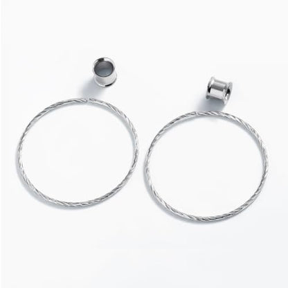 Aienid Large Hoop Ear Gauges Stainless Steel Double Flared Tunnels Plugs for Women 6mm-20mm Body Piercing Jewelry - color: Silver, size: 8mm (0G)