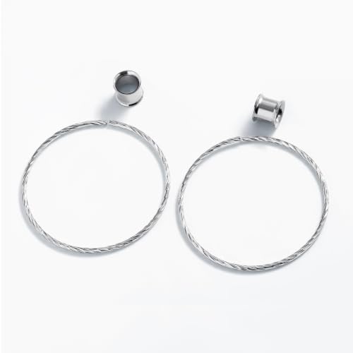 Aienid Large Hoop Ear Gauges Stainless Steel Double Flared Tunnels Plugs for Women 6mm-20mm Body Piercing Jewelry - color: Silver, size: 16mm (5/8")