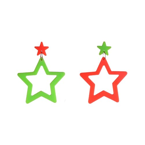 Colorful 80s 90s Neon Star Earrings for Women Retro Glow Party Costume 80s 90s Acrylic Dangle Earrings Outfit - style: Exchange Orange and Green