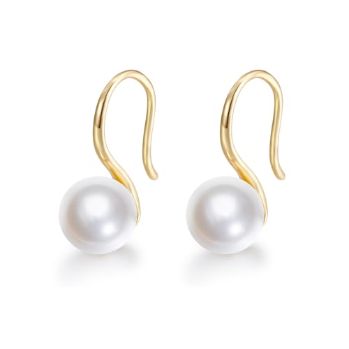 Mameloly Pearl Earrings for Women Leverback Dangle Trendy Simulated Pearl Drop Earrings 14K Gold Plated Sterling Silver 925 Cute Jewery for Women - color: 14K Gold Plated Hook