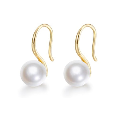 Mameloly Pearl Earrings for Women Leverback Dangle Trendy Simulated Pearl Drop Earrings 14K Gold Plated Sterling Silver 925 Cute Jewery for Women - color: 14K Gold Plated Hook