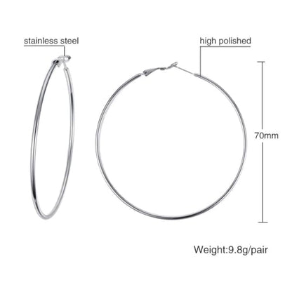 Large Hoop Earrings for Women 4 Pairs Stainless Steel Gold and Silver Hoop Earrings Set Lightweight Hypoallergenic Big Hoop Jewelry for Everyday Party and Gifts 40mm 70mm - color: Silver-70mm