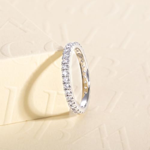 Cubic Zirconia Eternity Wedding Band Rings Round Cut 5A Grade D Color CZ Stacking Band Engagement Promise Rings for Women - style: Round band-a