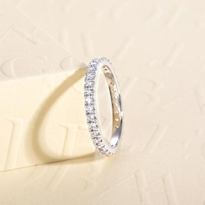 Cubic Zirconia Eternity Wedding Band Rings Round Cut 5A Grade D Color CZ Stacking Band Engagement Promise Rings for Women - style: Round band-a