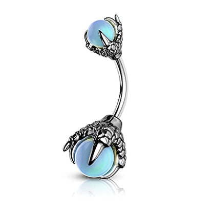 CM Crareesi Mania Skull Hand Halloween Belly Button Rings Natural Stone Claw Piercing Navel Rings for Women - color: Gun Black Claw-Blue Opalite
