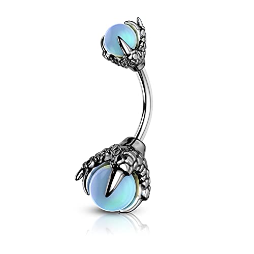 CM Crareesi Mania Skull Hand Halloween Belly Button Rings Natural Stone Claw Piercing Navel Rings for Women - color: Gun Black Claw-Blue Opalite