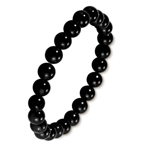 Agate Round Beaded Bracelet for Women Men Natural Agates Stone Healing Bracelets Stretch Elastic Handmade Polished Gemstone Beads Bracelet - color: Black, size: 8mm Beads