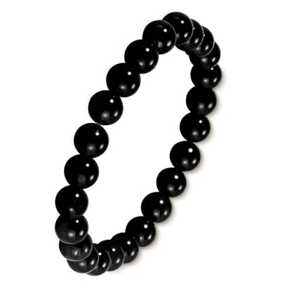 Agate Round Beaded Bracelet for Women Men Natural Agates Stone Healing Bracelets Stretch Elastic Handmade Polished Gemstone Beads Bracelet - color: Black, size: 8mm Beads