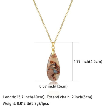 Joya Love 14K Gold Plated Healing Stone Teardrop Pendant Necklace for Women, Waterproof Stainless Steel Chain, Colorful Natural Stone Look, Boho Spiritual Jewelry Gift - color: khaki-Gold