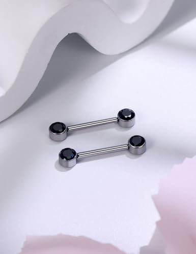 14G ASTM F136 Titanium Nipple Piercing Jewelry Round CZ Nipple Barbell Jewelry Internally Threaded G23 Solid Titanium Nipple Piercing Barbell Ring Jewelry for Women Men 14 Gauge - style: Black CZ