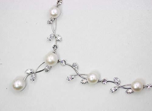Faship Genuine Freshwater Pearls Floral Necklace Earrings Set | Premium CZ Crystal, Gorgeous, Sparkling - color: Clear