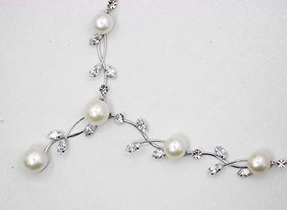 Faship Genuine Freshwater Pearls Floral Necklace Earrings Set | Premium CZ Crystal, Gorgeous, Sparkling - color: Clear