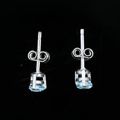 Real Blue Topaz Crystal Studs Earring Pair with Push Backs, Natural Gemstone, Birthstone, Brilliant Cut Pear Crystal, Healing Stone, Gift for Women, 925 Sterling Silver