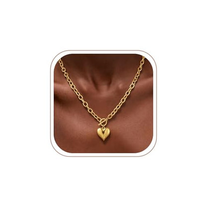 Chunky Gold Necklace for Women, Dainty 14K Gold/Silver Plated Heart Pendant Choker Necklaces Trendy Circle Chain Toggle Clasp Necklace Jewelry Gift for Women