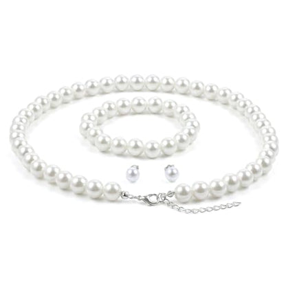 Pearl Necklace Set for Women, 8mm Women Faux Pearl Necklace Bracelet 4-Piece Pearl-necklace and Earring Set Includes Bracelet & Stud Earrings for Brides Bridesmaid Wedding Party