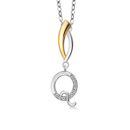 Gem Stone King Initial Pendant Necklace Letter A to Z Alphabet | 925 Sterling Silver | White Moissanite | Gift Women Mother's Day Christmas Wife Mom Girlfriend Anniversary Birthday | By Keren Hanan - style: Initial Q