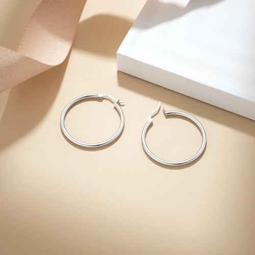 JIAYIQI Sterling Silver Hoop Earrings 18K White Gold Plated Silver Circle Endless Earrings Hoops Jewelry Lightweight Hoop Earring for Women Diameter 10,14,16,18,20,25,30,35,40,50,60mm - style: Silver-35mm