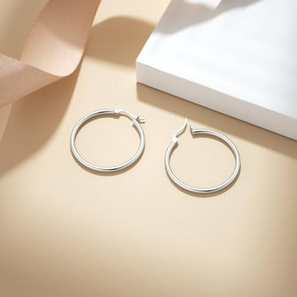 JIAYIQI Sterling Silver Hoop Earrings 18K White Gold Plated Silver Circle Endless Earrings Hoops Jewelry Lightweight Hoop Earring for Women Diameter 10,14,16,18,20,25,30,35,40,50,60mm - style: Silver-35mm