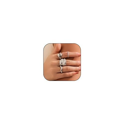 Roe Dolph Chunky Gold Rings for Women Stackable Statement Ring Set | Mixed sculptural shapes and polished surfaces create bold stacking combinations for parties dinners and everyday outfits - color: A7