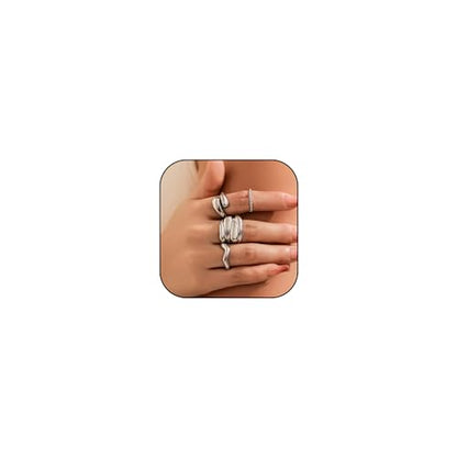 Roe Dolph Chunky Gold Rings for Women Stackable Statement Ring Set | Mixed sculptural shapes and polished surfaces create bold stacking combinations for parties dinners and everyday outfits - color: A7