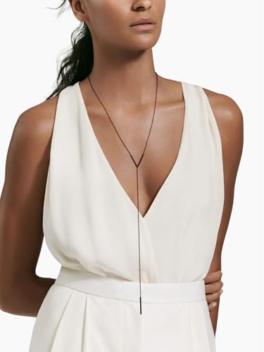 FOCALOOK Long Necklaces for Women, 14K Gold Plated Lariat Drop Bar Pendant | Hypoallergenic, 28"-30" Long Y-Shaped Chain, Layered Look, Minimalist Trendy Jewelry, Pairs Perfectly with V-Necklines - color: 02: V-Shape Black