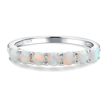 Birthstone Wedding Band Eternity Rings 925 Sterling Silver Rings Stackable Anniversary Engagement Rings Cubic Zirconia Inlaid Created Garnet/Amethyst/Sapphire Ring 7 Stone Ring, Size 6 to 10 - color: Opal