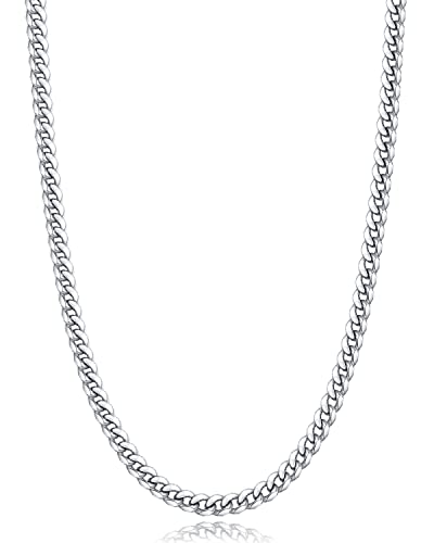 Jewlpire Silver/Black/Gold Chain for Men, Cuban Link Chain Necklace for Men Women, 4mm/6mm Mens Necklace 18K Gold Plated/316L Stainless Steel Mens Chains Necklaces 18/20/22/24/26 Inch - color: 4mm-stainless steel, size: 22 Inches