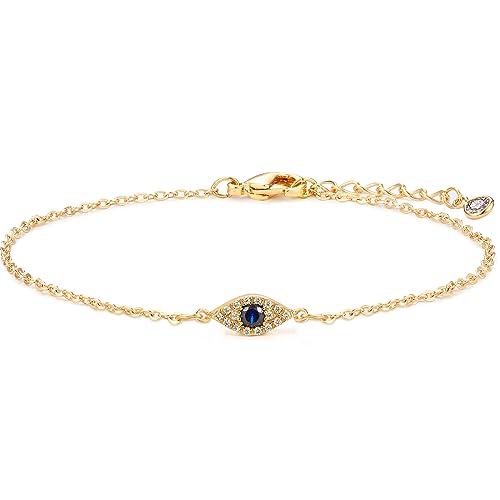 Fesciory Evil Eye Bracelet for Women, Gold Plated Adjustable Chain Jewelry | Blue Evil Eye Charm Bracelet, Lucky Amulet Symbolism, Dainty Adjustable Chain, Daily wear, Jewelry gifts - color: Gold-11