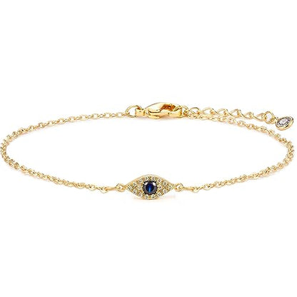 Fesciory Evil Eye Bracelet for Women, Gold Plated Adjustable Chain Jewelry | Blue Evil Eye Charm Bracelet, Lucky Amulet Symbolism, Dainty Adjustable Chain, Daily wear, Jewelry gifts - color: Gold-11