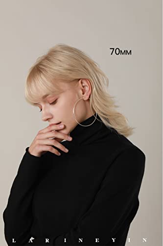 Chic 925 Sterling Silver Big Hoop Earrings Minimalist Round Circle Endless Large Huggie Hoops Statement Earrings 50/60/70/90mm Hypoallergenic Fashion Jewelry Gifts for Women Girls - style: 70mm