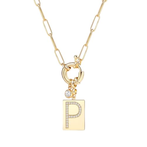 Mint & Lily Gold Initial Necklace for Women – 18K Gold Plated 24” Paperclip Chain with Sparkling Letter Pendant | 18K Gold Plated Personalized Letter Charm w/ Cubic Zirconia, Paperclip Chain, Tarnish-Resistant, Dainty Jewelry Gift for Her - style: Letter: