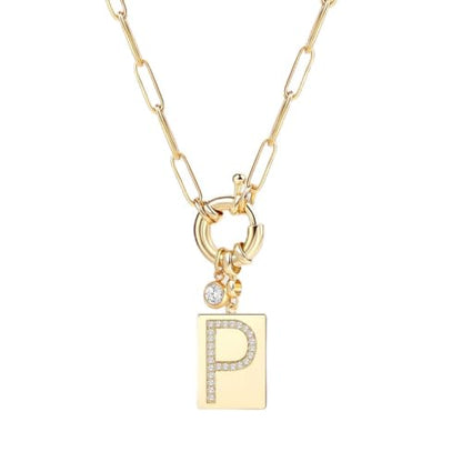 Mint & Lily Gold Initial Necklace for Women – 18K Gold Plated 24” Paperclip Chain with Sparkling Letter Pendant | 18K Gold Plated Personalized Letter Charm w/ Cubic Zirconia, Paperclip Chain, Tarnish-Resistant, Dainty Jewelry Gift for Her - style: Letter: