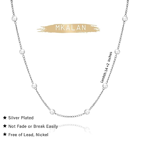 Pearl Necklaces for Women,14K Real Gold Plated Dainty Cute Pearl Necklace for Women Handmade Pearl Chain Necklace Everyday Jewelry Gift - color: Choker Style-35CM-Silver