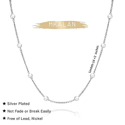 Pearl Necklaces for Women,14K Real Gold Plated Dainty Cute Pearl Necklace for Women Handmade Pearl Chain Necklace Everyday Jewelry Gift - color: Choker Style-35CM-Silver