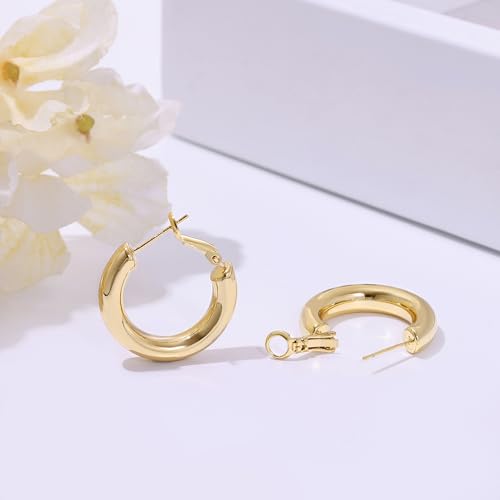 sovesi Chunky Hoop Earrings for Women, 14K Gold Plated Thick Hoops | 5mm Thick Hollow Tube Chunky Lightweight Hypoallergenic Hoop Earrings for Women - style: Gold 25MM