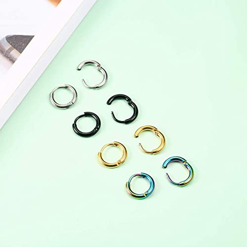 Surgical Stainless Steel Hoop Earrings 8mm/10mm/12mm Small Huggie Hoop Earrings for Women and Men - color: A: Diameter 8mm (4 Color),4 Pairs