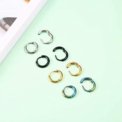 Surgical Stainless Steel Hoop Earrings 8mm/10mm/12mm Small Huggie Hoop Earrings for Women and Men - color: A: Diameter 8mm (4 Color),4 Pairs