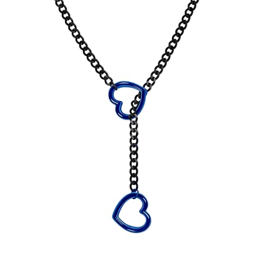 Choker Necklace for Women Gothic Goth Stainless Steel Slip Chain Chunky Long Drop Mens Punk Necklace Jewelry Gift - style: Blue Heart