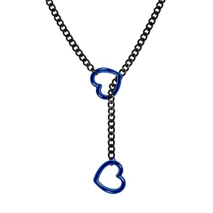 Choker Necklace for Women Gothic Goth Stainless Steel Slip Chain Chunky Long Drop Mens Punk Necklace Jewelry Gift - style: Blue Heart